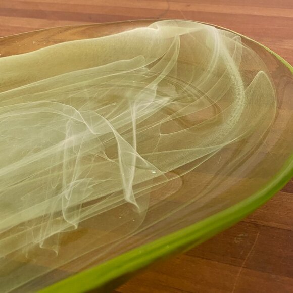 Vintage Serving Platter Green and White Glass Plate - Picture 4 of 8